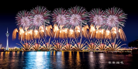 マカオ返還20周年記念花火大会の打ち上げ花火のイメージ（写真：マカオ政府旅遊局／珠海市横琴新区管理委員会）