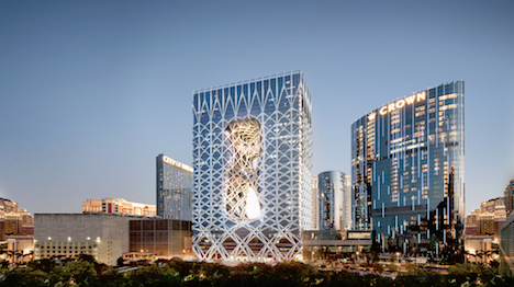 ザハ・ハディド氏が設計を手掛けたマカオの新ホテル「モーフィアス」の完成予想イメージ（写真：Melco Crown Entertainment）
